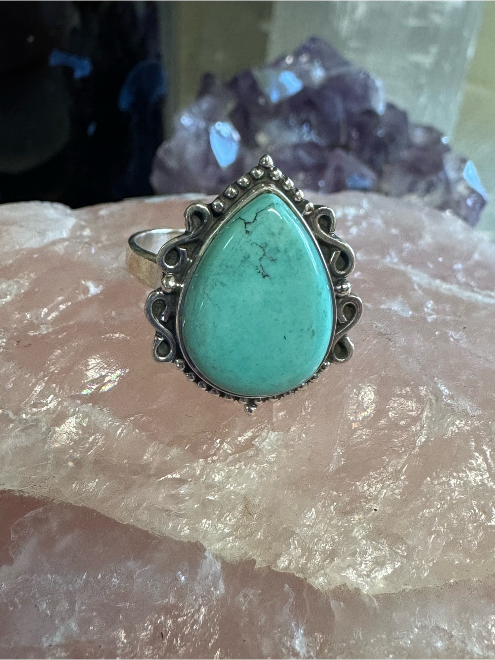 Campitos Turquoise Sterling Silver Teardrop Ring - Blue Green Size 9.75